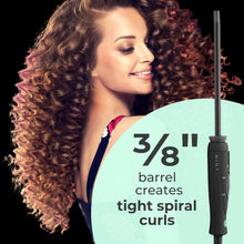 Load image into Gallery viewer, Professional Series Ultra-Thin Curling Wand 3/8 Inch Iron by MINT | Extra-Long 2-Heater Ceramic Barrel That Stays Hot. Hair Curler/Wave Former. Travel-Ready Dual Voltage.
