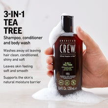 Load image into Gallery viewer, AMERICAN CREW 3-IN-1 TEA TREE SHAMPOO, CONDITIONER & BODY WASH FOR MEN 33.8OZ/1L