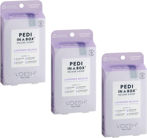 VOESH Pedi in a Box Deluxe 4 étapes - Soulagement à la lavande, pack de 3
