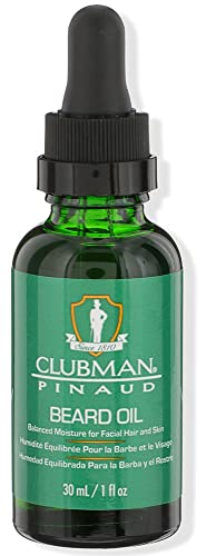 Huile à barbe style barbier Clubman Pinaud, hydratation équilibrée pour les poils du visage et la peau, 30 ml