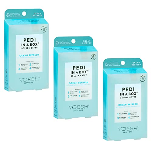 VOESH Pedi in a Box Deluxe 4-Step - Ocean Refresh Scent, 3 Pack