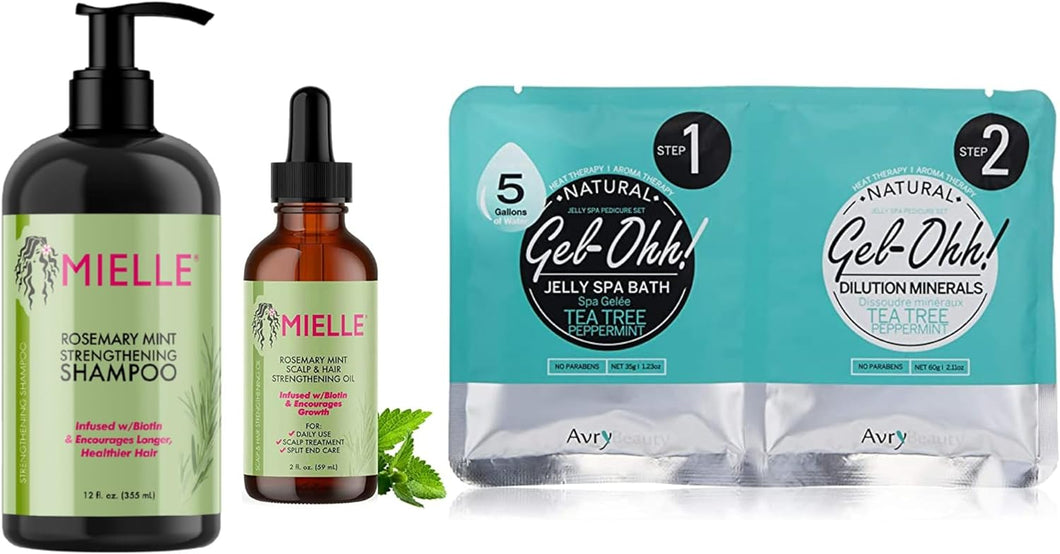 Huile de romarin et de menthe Mielle 2 oz, shampoing 12 oz plus gel bonus-ohh Foot Spa Forfait journée spa arbre à thé et menthe poivrée