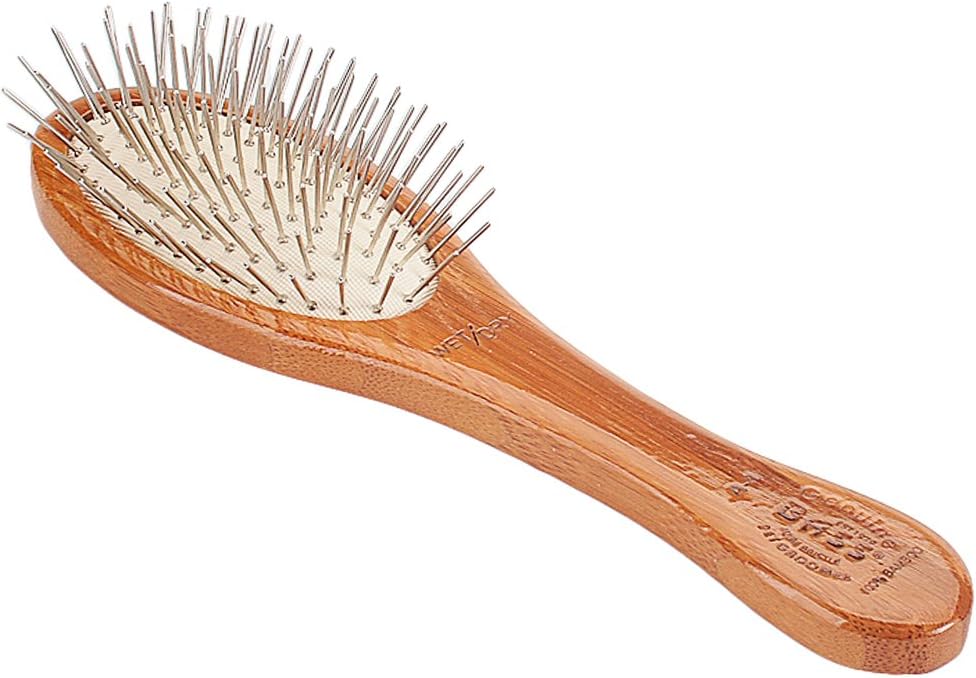Bass Brushes Wire Pet Groomer Small Oval Bamboo Handle