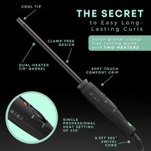 Load image into Gallery viewer, Professional Series Ultra-Thin Curling Wand 3/8 Inch Iron by MINT | Extra-Long 2-Heater Ceramic Barrel That Stays Hot. Hair Curler/Wave Former. Travel-Ready Dual Voltage.
