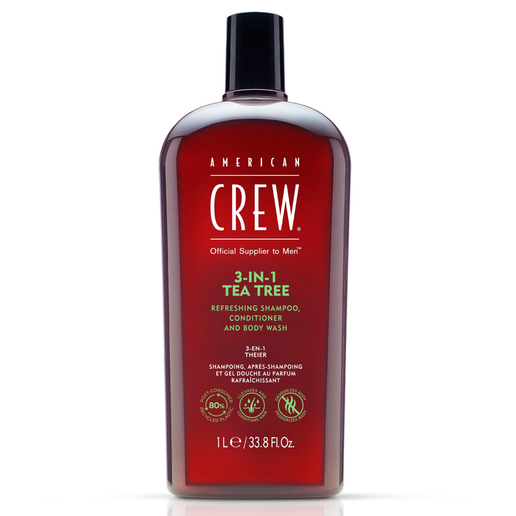 AMERICAN CREW 3-IN-1 TEA TREE SHAMPOO, CONDITIONER & BODY WASH FOR MEN 33.8OZ/1L