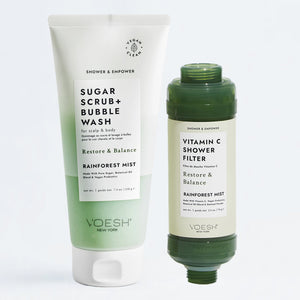 Voesh Shower Empower Duo, Shower Filter & Sugar Scrub, Rainforest Mist