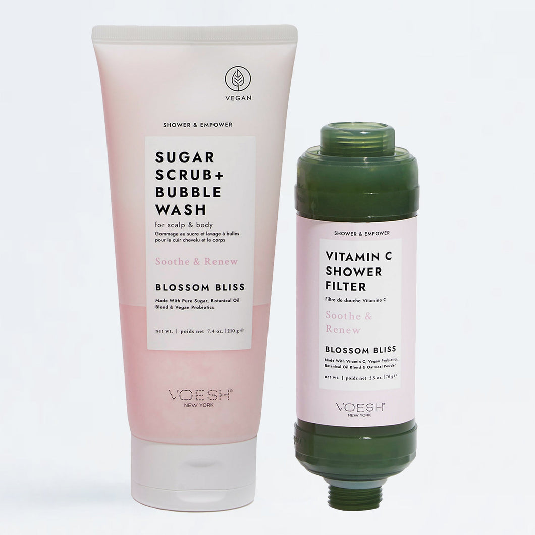 Voesh Shower Empower Duo, Shower Filter & Sugar Scrub, Blossom Bliss