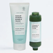 Load image into Gallery viewer, Voesh Shower Empower Duo, Shower Filter &amp; Sugar Scrub, Clean Ocean
