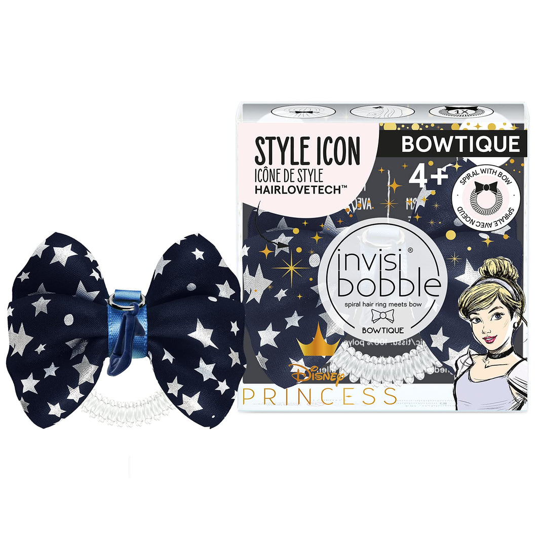invisibobble Bowtique – Spiral Hair Ring with Bow – Disney Princess Cinderella - Strong Elastic Grip Coil Accessories for Women - Gentle for Girls Teens and Thick Hair