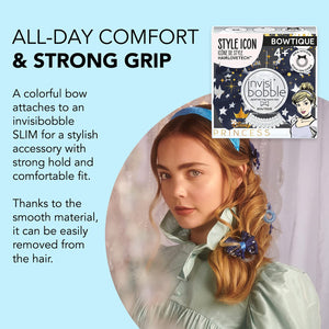invisibobble Bowtique – Spiral Hair Ring with Bow – Disney Princess Cinderella - Strong Elastic Grip Coil Accessories for Women - Gentle for Girls Teens and Thick Hair