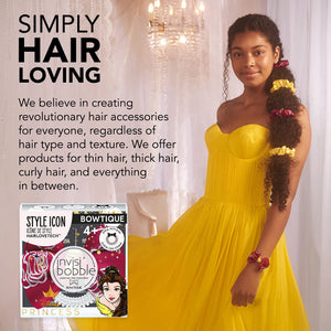 invisibobble Bowtique – Spiral Hair Ring with Bow – Disney Princess Belle - Strong Elastic Grip Coil Accessories for Women - Gentle for Girls Teens and Thick Hair