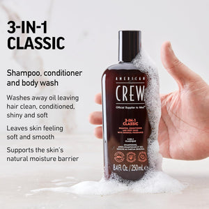 AMERICAN CREW 3-in-1 Shampoo, Conditioner, and Body Wash 8.4OZ/250ML