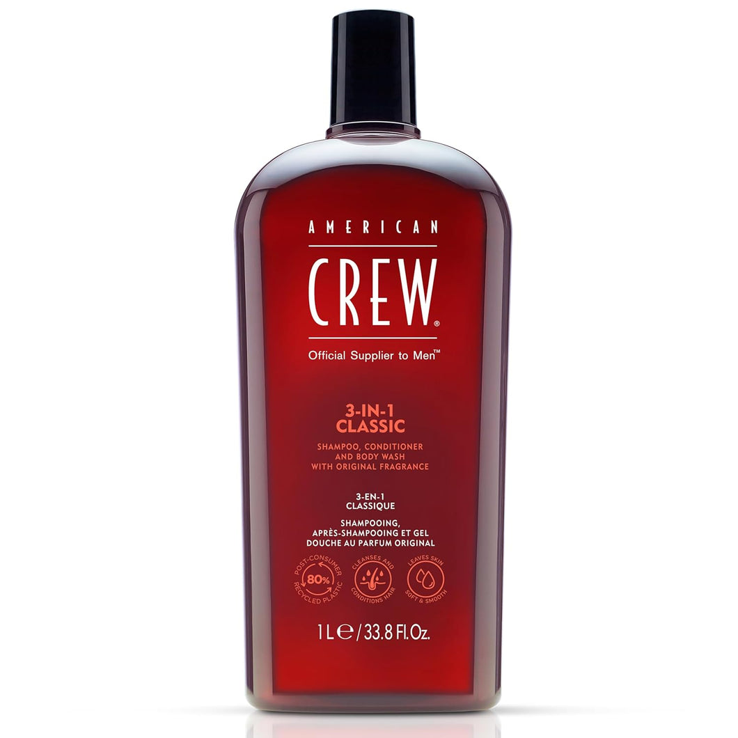AMERICAN CREW 3-in-1 Shampoo, Conditioner, and Body Wash 33.8OZ/1L