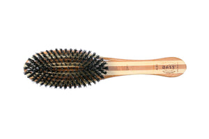 Bass Brushes | Brosse double face pour animaux | Poils naturels et tige en alliage | Manche en bambou | Ovale | Finition rayée | Modèle A22-SB