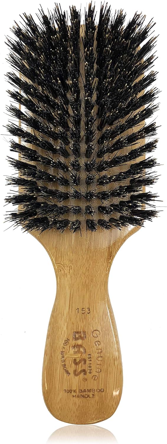 Brosse à cheveux Bass Brushes 100 % poils de sanglier, style club classique pour homme, avec manche 100 % bambou pur. Elle fait briller, revitalise et polit. Modèle n° 153