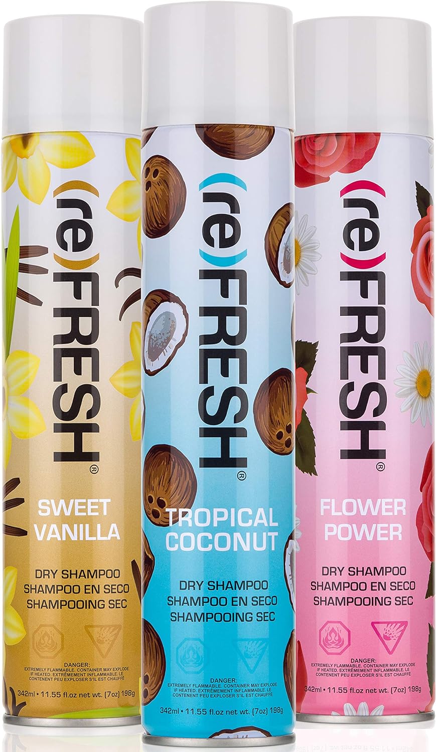 (re) FRESH - DRY Shampoo Set for Absorbing Hair Oil (Vanilla, Coconut, Flower Power -11.55oz, 3pk)