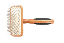 Charger l&#39;image dans la galerie, Brosses pour animaux de compagnie Bass Brushes Slicker Straight Wire Rake, manche en bambou moyen avec poignées en caoutchouc 
