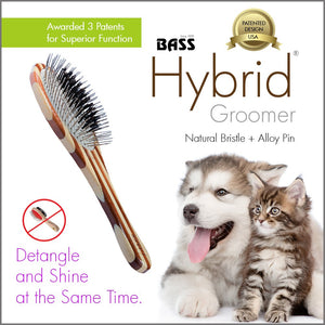 Bass Brushes | Le toilettage hybride | Brosse brillance et soin pour animaux | Brosse brevetée et primée | Poils naturels + tige en alliage | Manche en bambou pur | Grand ovale | Finition décapée | Modèle A5-SB