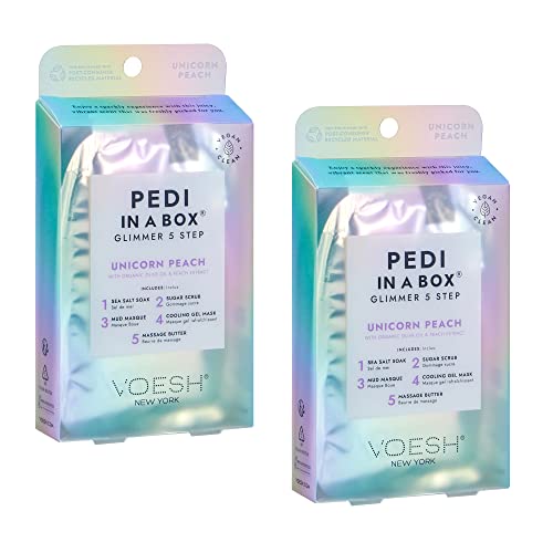 VOESH Pedi in a Box Glimmer - Pêche Licorne, paquet de 2