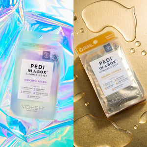 VOESH Pedi in a Box Glimmer - Duo assorti, lot de 2, parfum vanille dorée et parfum pêche licorne