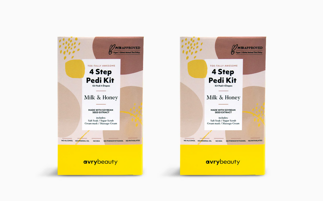 Kit pédicure AvryBeauty 4 étapes - Lait et miel - Lot de 2