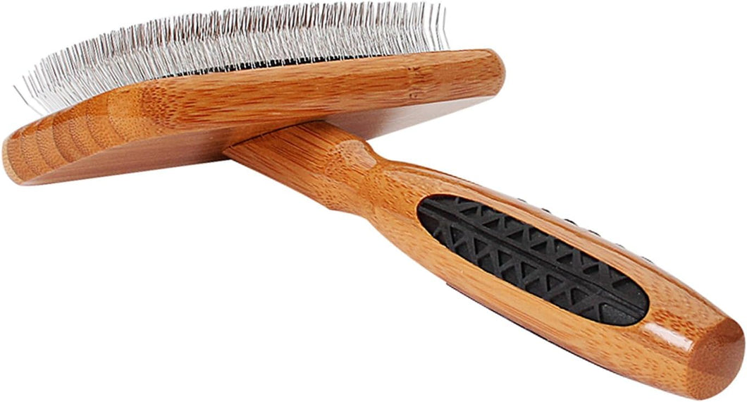 Bass Brushes Soft Slicker Pet Groomer Bamboo Handle w/ Rubber Grips