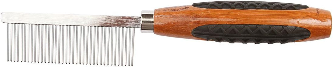 Bass Brushes Wide Tooth Metal Pet Comb with Bamboo Wood Handle