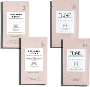 Gants et chaussettes en collagène Voesh - Huile d'argan - Lot de 4, 2 gants et 2 chaussettes