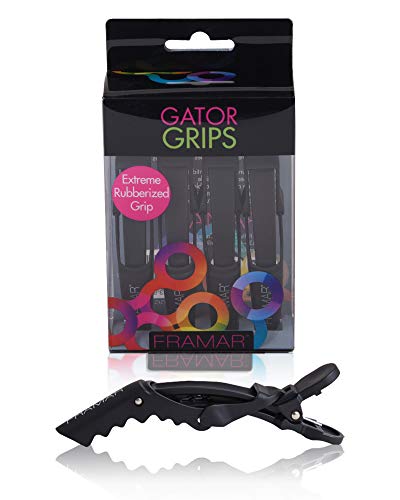 Pinces à cheveux Framar noires Gator Grips, pinces à cheveux pour femmes, pinces à cheveux haut de gamme, pinces crocodiles pour cheveux épais, pinces à cheveux sans plis, pinces à cheveux caoutchoutées, 4 pièces