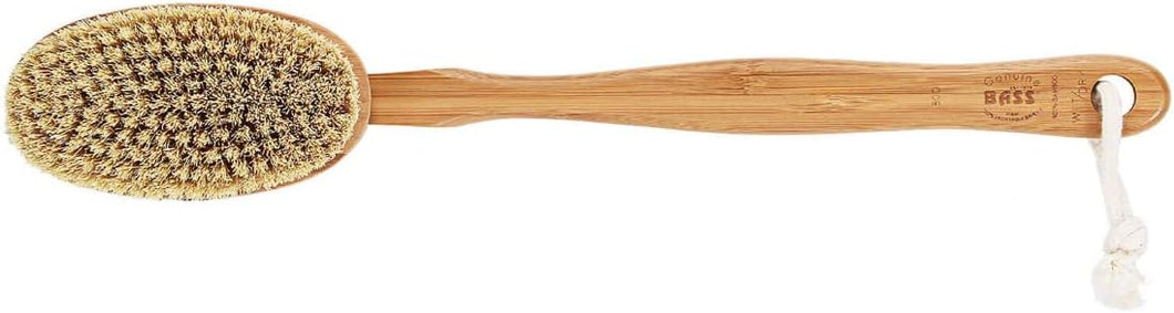 Brosse de bain et de corps Bass Brushes en sisal naturel de qualité esthétique | Poils végétaux 100 % premium, fermes | Manche en bambou pur | Manche ovale amovible | Finition foncée | Modèle 80D - DB