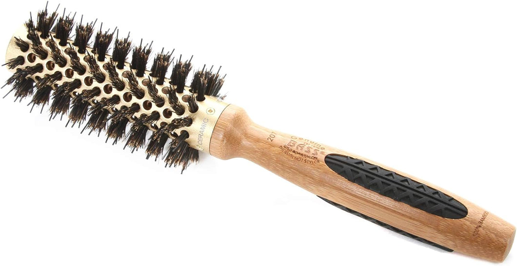 Bass Brushes | Brosse à cheveux ronde Style & Condition | Poils 100 % naturels + picots en nylon | Manche en bambou pur | Corps ionique tourmaline extra-petit | Modèle 207