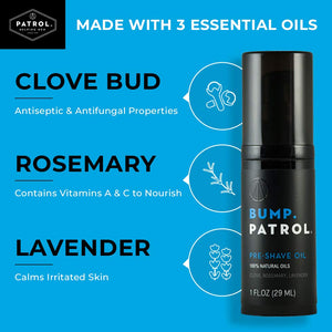 Bump Patrol Pre-Shave Oil for Men with Natural Essential Oils - Smooth Shave, Softer Skin - 1 Ounce