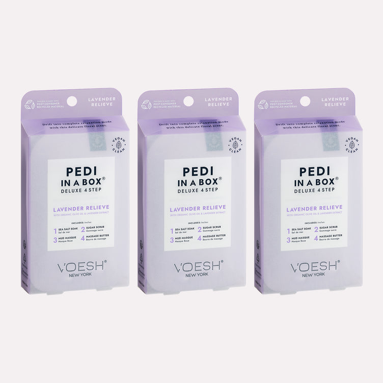 VOESH Pedi in a Box Deluxe 4 étapes - Soulagement à la lavande, pack de 3