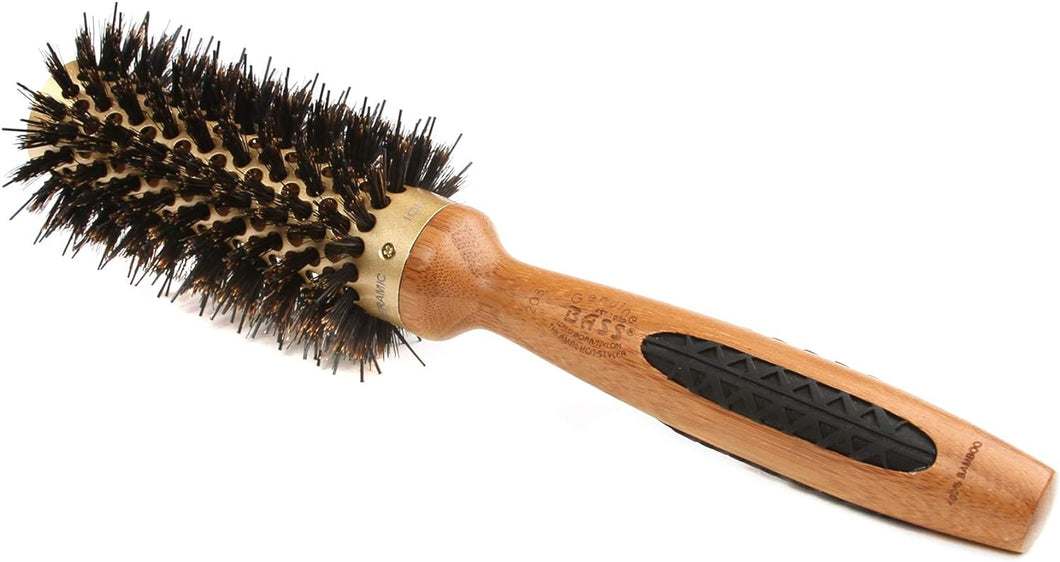 Bass Brushes | Brosse à cheveux ronde Style & Condition | Poils 100 % naturels + picots en nylon | Manche en bambou pur | Petit corps ionique en tourmaline | Modèle 203