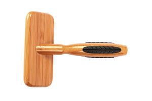 Brosses pour animaux de compagnie Bass Brushes Slicker Straight Wire Rake, manche en bambou moyen avec poignées en caoutchouc 