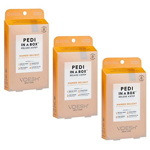 Voesh New York Pedi in a Box Deluxe 4 Step, Mango Delight - Pack of 3
