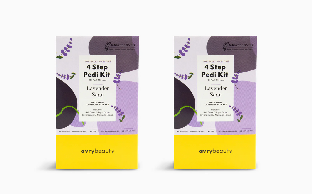 Kit pédicure AvryBeauty 4 étapes - Lavande et sauge - Lot de 2