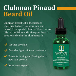 Huile à barbe style barbier Clubman Pinaud, hydratation équilibrée pour les poils du visage et la peau, 30 ml