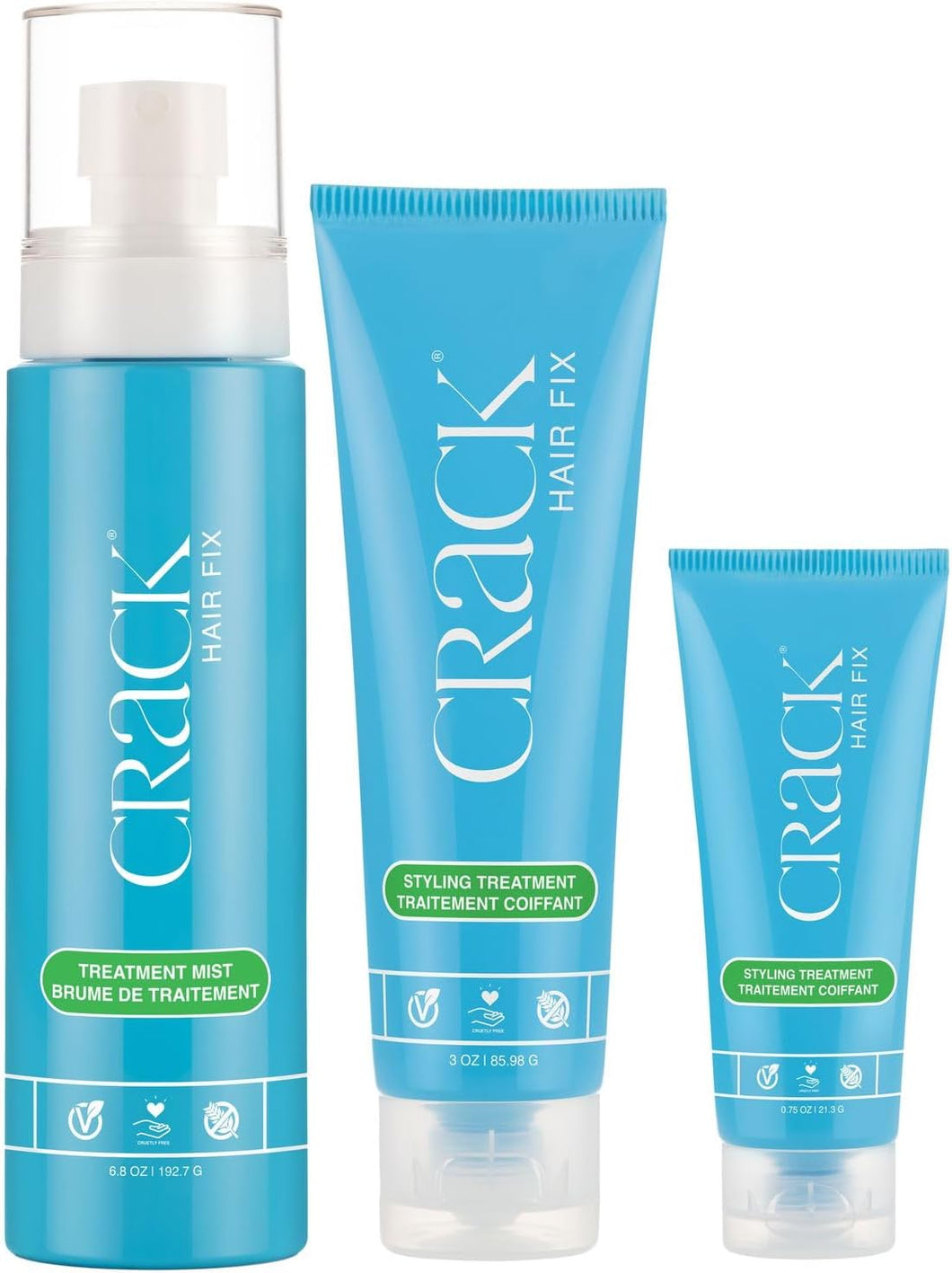 CRACK HAIR FIX - Crème coiffante (35 g), spray (70 g) et crème coiffante (70 g) (lot de 3)