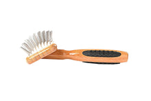 Charger l&#39;image dans la galerie, Brosses pour animaux de compagnie Bass Brushes Slicker Straight Wire Rake, manche en bambou moyen avec poignées en caoutchouc 
