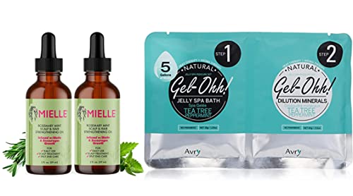 Mielle Rosemary Mint oil 2oz 2pk and Bonus Gel-ohh Foot Spa Tea Tree and Peppermint-Ultimate Mint Spa Day