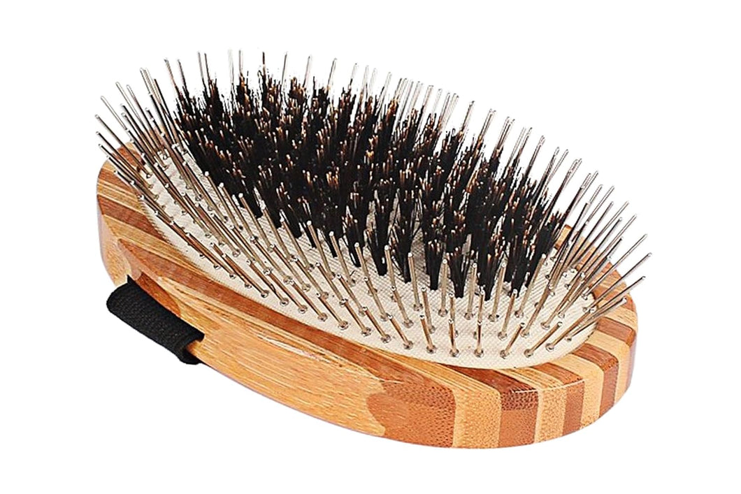 Bass Brushes | Le toilettage hybride | Brosse brillance et soin pour animaux | Brosse brevetée et primée | Poils naturels + tige en alliage | Manche en bambou pur | Grand ovale | Finition décapée | Modèle A5-SB