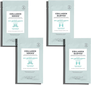 Voesh Collagen Gloves and Socks - Peppermint Oil - 4 Pack, 2 Pack of Gloves and 2 Pack of Socks