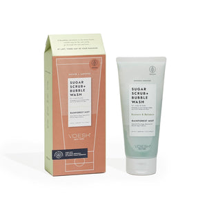 VOESH Sugar Scrub + Bubble Wash, Exfoliating Body Scrub & Body Wash, Rainforest Mist