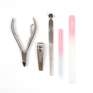 Kit manucure magnétique ORLY pour manucures et pédicures | Kit de voyage pour les ongles avec deux limes à ongles en verre, un repousse-cuticules, une pince et un coupe-ongles pour un soin des ongles en déplacement