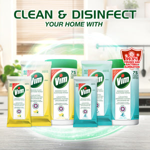 Vim Power And Shine Multi-Purpose Disinfectant-Sanitizer Wipes, 99.99% Virus and Bacteria Elimination, Ocean Scent, 30 Count